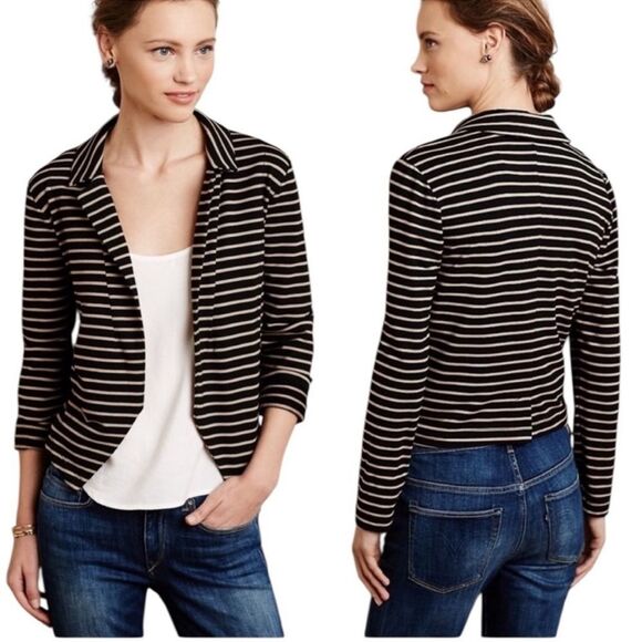 Anthropologie Dolan Left Coast Striped Printed Shadow Band Knit Crop Blazer - Picture 1 of 9